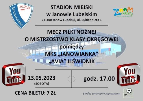 Mecz piłki nożnej o mistrzostwo klasy okręgowej pomiędzy MKS “Janowianka” – “Avia” II Świdnik